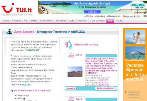 Aste solidali TUI