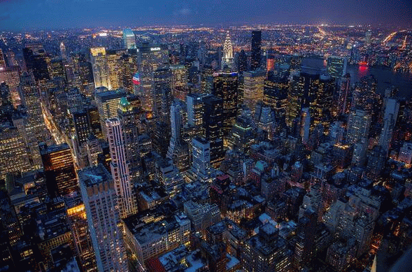 Veduta aerea di Manhattan al tramonto